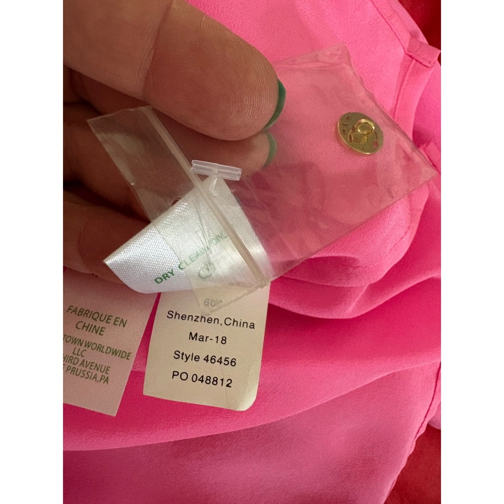 Lilly Pulitzer Elsa Top Neon Pink Silk Smocked V-Neck Blouse Tunic Womens Large - Picture 7 of 7